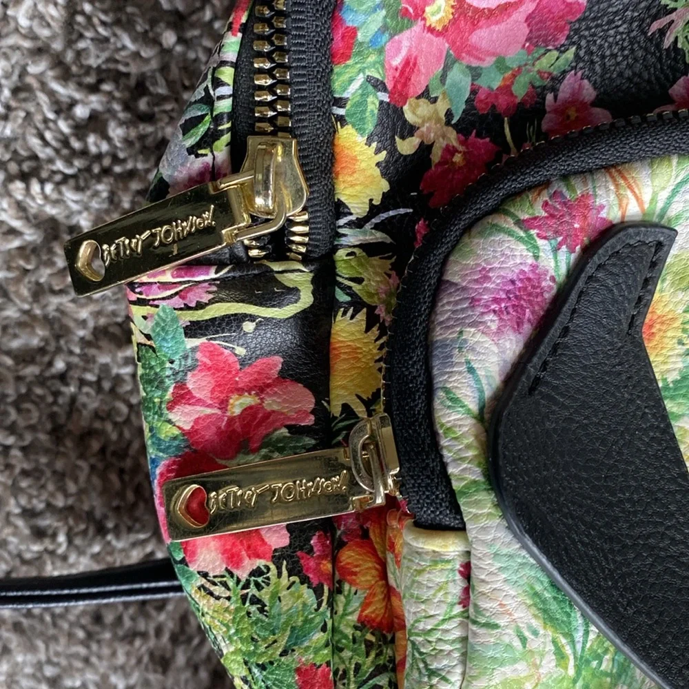 Betsey Johnson Mini Backpack Bag Floral Puppy Dog Two Pouches